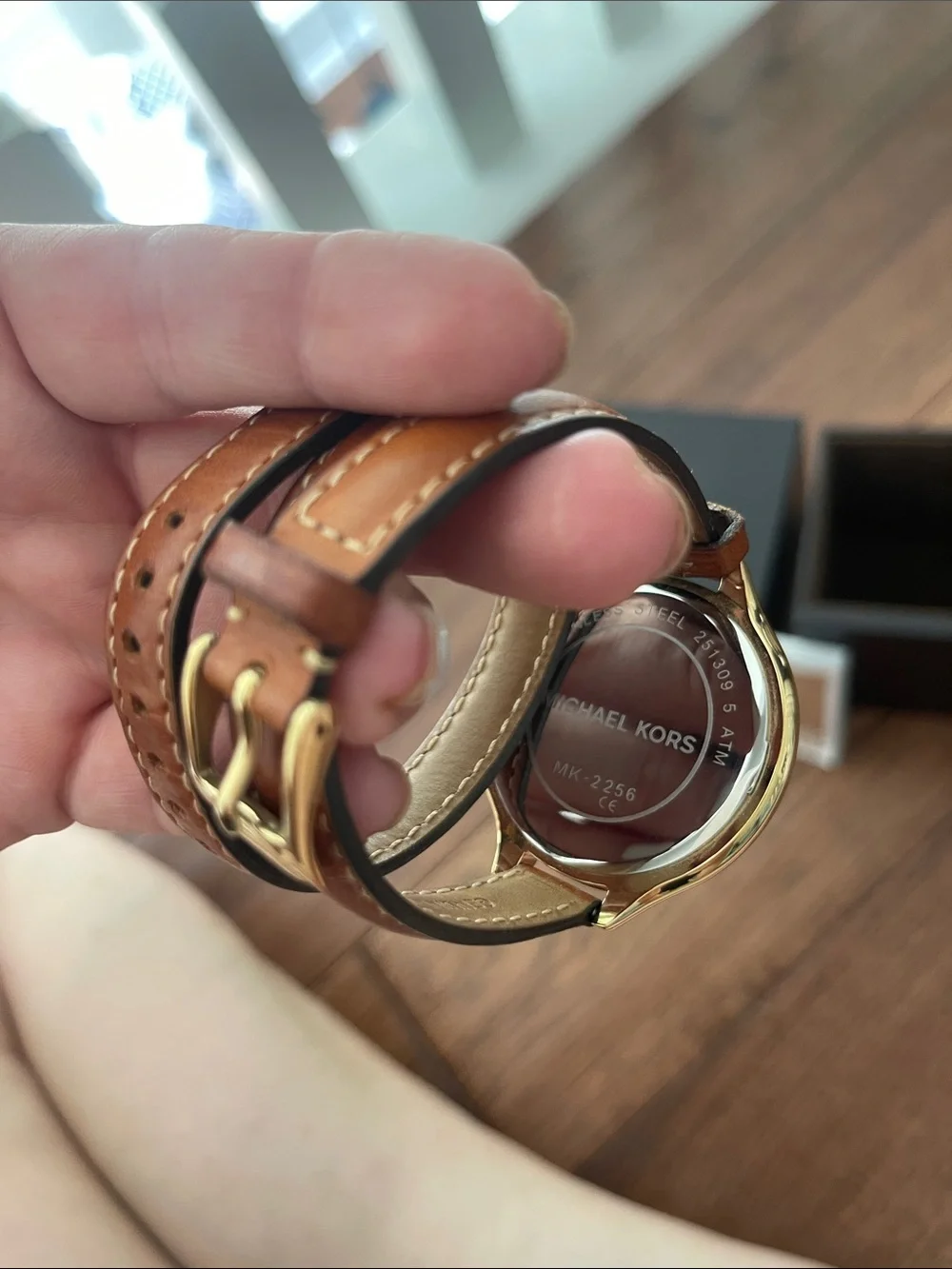 Michael Kors Gold and Cream Dial Watch with Brown Leather Strap